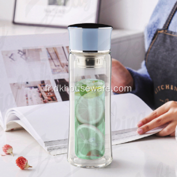 Bouteille d&#39;eau de mur double verre avec infuseur de thé